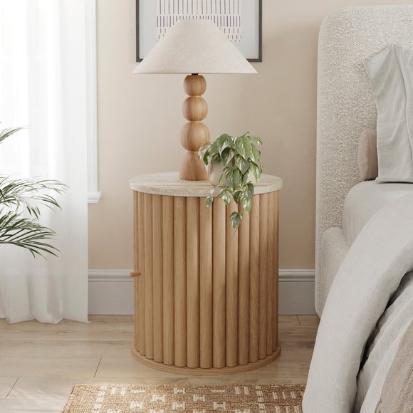 Lucin Travertine Effect Bedside Table - image 1