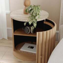 Lucin Travertine Effect Bedside Table - thumbnail 2