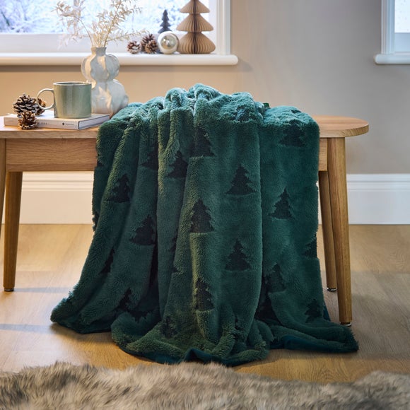 Christmas Tree Faux Fur Green Throw Blanket