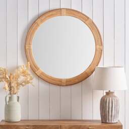 Natural Bent Bamboo Frame Round Wall Mirror - thumbnail 1