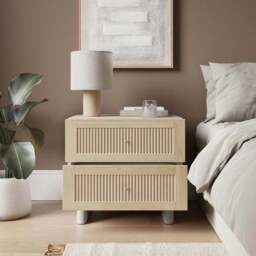 Maeva 2 Drawer Wide Bedside Table, Light Oak Effect - thumbnail 2