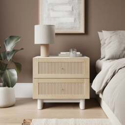 Maeva 2 Drawer Wide Bedside Table, Light Oak Effect - thumbnail 1