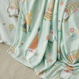 Catherine Lansfield Spring Gnome Mint Green Fleece Throw Blanket 130cm x 170cm - thumbnail 3
