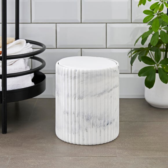 Marble Effect Ribbed Resin Bathroom Swing Bin - image 1
