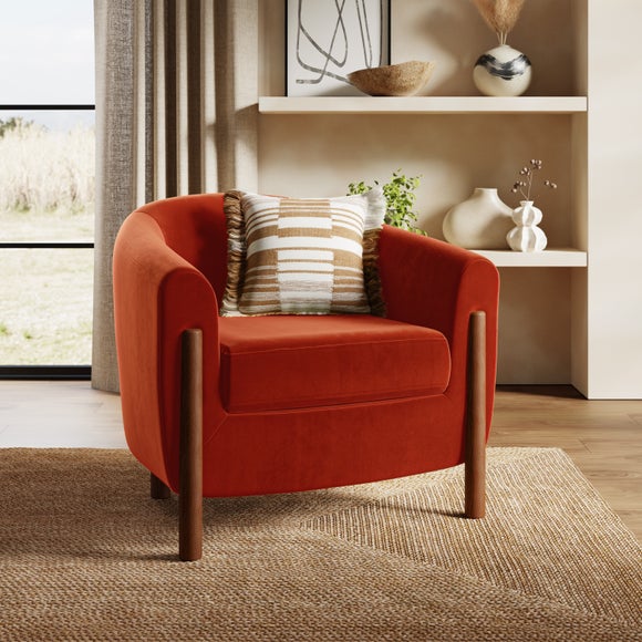 Polly Velvet Wooden Arm Tub Chair by Dunelm