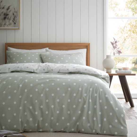 Catherine Lansfield Polka Dot 100% Brushed Cotton Duvet Cover & Pillowcase Set - image 1