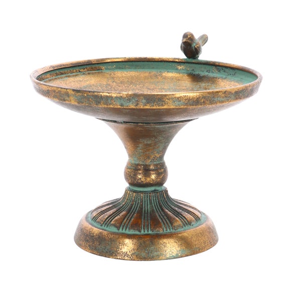 Fallen Fruits Antique Metal Round Pedestal Bird Bath - image 1