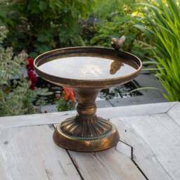 Fallen Fruits Antique Metal Round Pedestal Bird Bath - thumbnail 2
