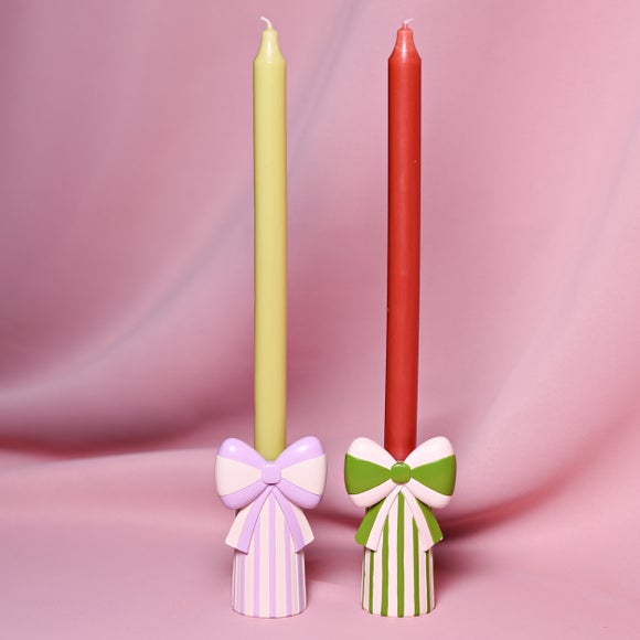 Raspberry Blossom Set of 2 Bow Candlestick Holders - image 1