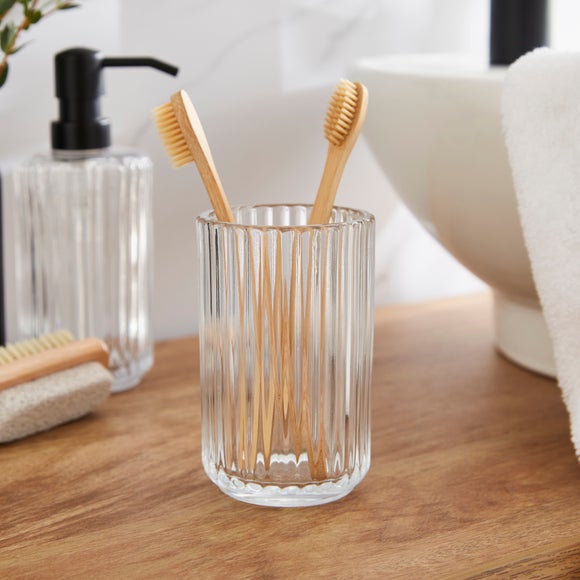 Ribbed Glass Toothbrush Holder - image 1