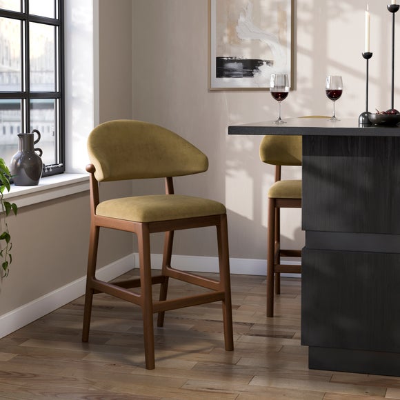 Hugh Dark Stained Counter Height Bar Stool, Velvet - image 1