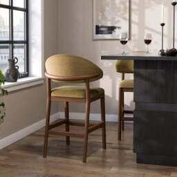 Hugh Dark Stained Counter Height Bar Stool, Velvet - thumbnail 2