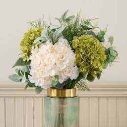 Artificial Hydrangea Bouquet & Amber & Pine Ceramic Candle Gift Set - thumbnail 4