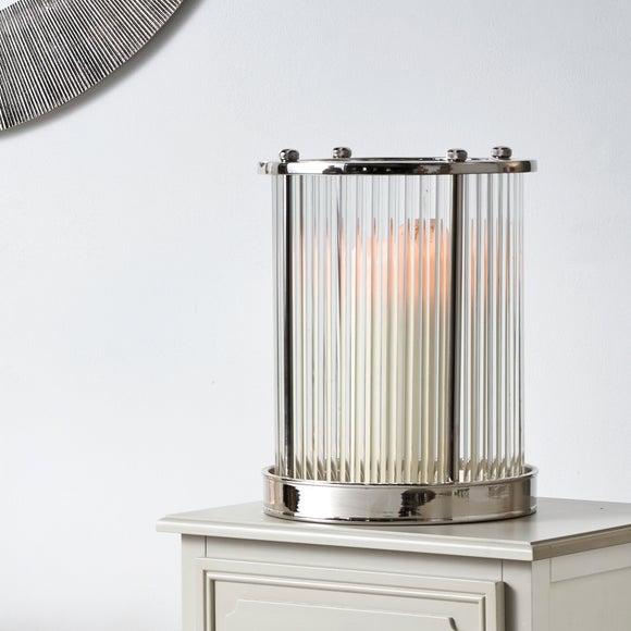 Silver & Ribbed Glass Hurricane Candle Holder - image 1