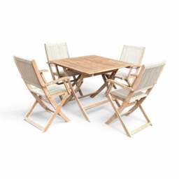 London Square Folding Outdoor Dining Set with 4 Rope Chairs - thumbnail 2