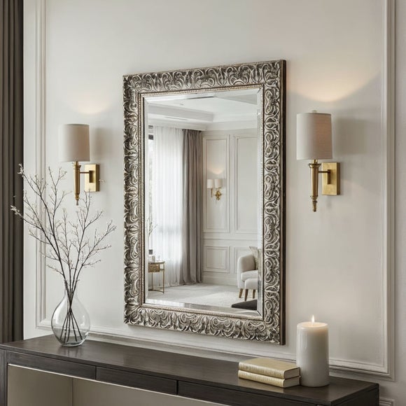 Yearn Carved Antique Bevelled Rectangle Wall Mirror - image 1