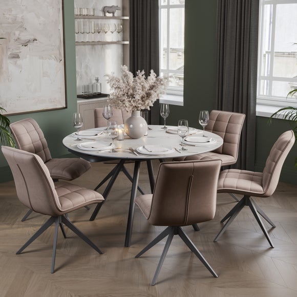 Indus Valley Camden 4-6 Seater Round Extendable Dining Table With 6 Aura Dining Chairs - image 1