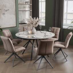 Indus Valley Camden 4-6 Seater Round Extendable Dining Table With 6 Aura Dining Chairs - thumbnail 1