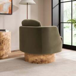 Tova Velvet Swivel Chair with Light Burl Wood Effect Base - thumbnail 2