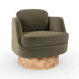 Tova Velvet Swivel Chair with Light Burl Wood Effect Base - thumbnail 6