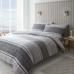Catherine Lansfield Textured Banded Stripe Reversible Duvet Cover & Pillowcase Set - thumbnail 1
