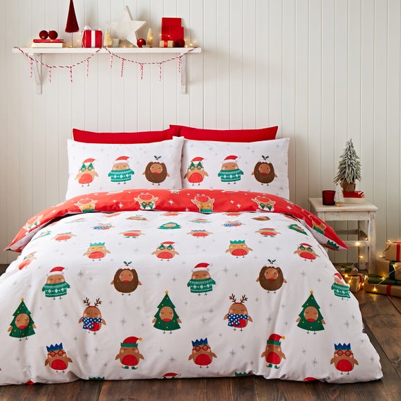 Catherine Lansfield Party Robins Duvet Cover and Pillowcase Set - image 1