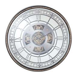 Antique Gold Wood and Mirror Working Cog Round Wall Clock - thumbnail 2