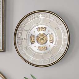 Antique Gold Wood and Mirror Working Cog Round Wall Clock - thumbnail 1