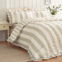Catherine Lansfield Seersucker Frill Stripe Polycotton Duvet Cover & Pillowcase Set - thumbnail 1
