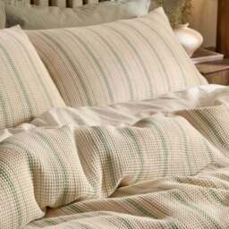 Yard Waffle Stripe 100% Cotton Duvet Cover & Pillowcase Set - thumbnail 2