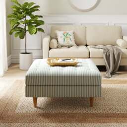 Zoe Pinstripe Fabric Square Storage Footstool - thumbnail 1