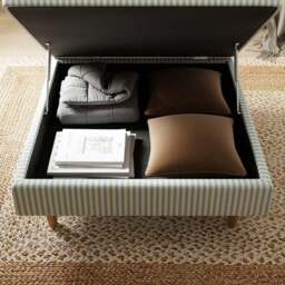 Zoe Pinstripe Fabric Square Storage Footstool - thumbnail 3