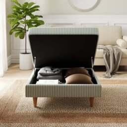 Zoe Pinstripe Fabric Square Storage Footstool - thumbnail 2