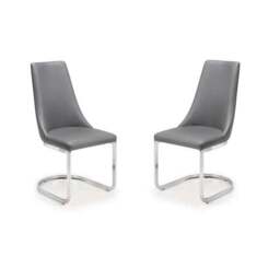 Como Set of 2 Dining Chairs, Grey Faux Leather - thumbnail 2