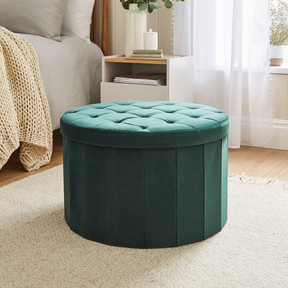 Velvet Large Round Ottoman by Dunelm
