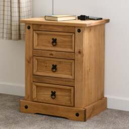 Premiere Corona 3 Drawer Bedside Table, Pine - thumbnail 1