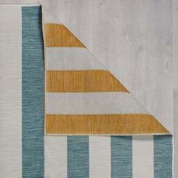 Striped Reversible indoor Outdoor Blue & Yellow Rug - thumbnail 3