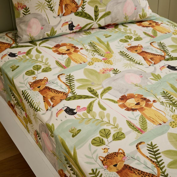 Set of 2 Jungle Friends Thread Count 100% Cotton Fitted Sheets - image 1