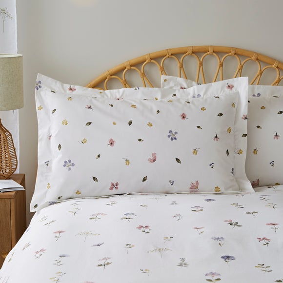 Pressed Floral White 100% Cotton Oxford Pillowcase - image 1