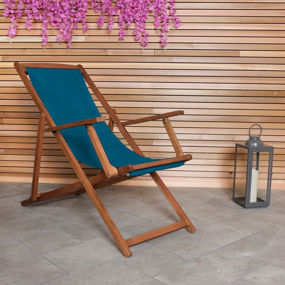 Teal Wooden Deck Chair - image 1