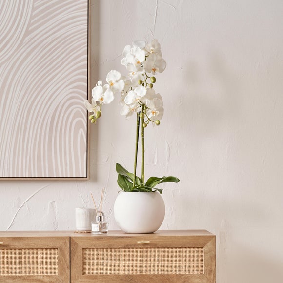 Artificial White Orchid in Rounded White Plant Pot - image 1