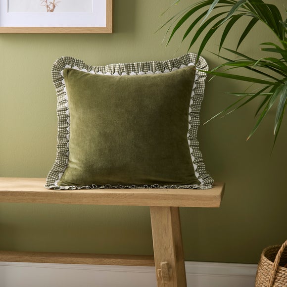 Velvet Gingham Frill Cotton Cushion Cover - image 1