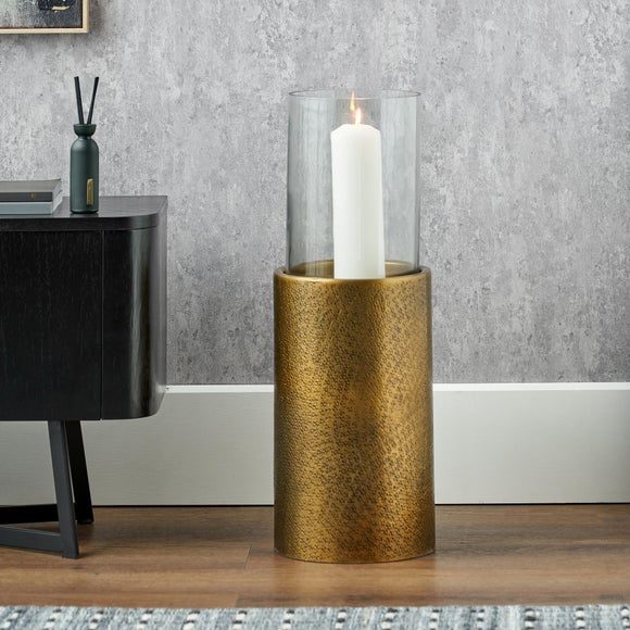 Metal & Glass Pedestal Hurricane Candle Holder - image 1