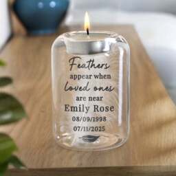 Personalised Loved Ones Feather Memorial Tealight Holder - thumbnail 2