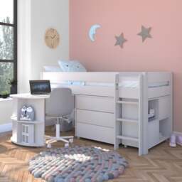 Uno Midsleeper With Pull Out Desk Chest of Drawers and Cube Unit Pine - thumbnail 1