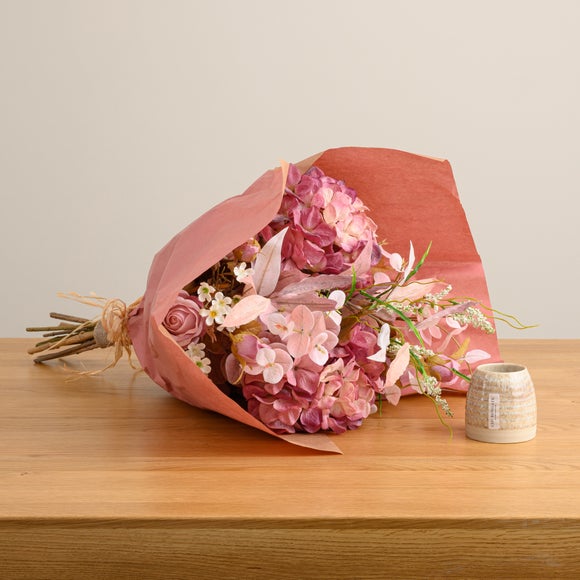 Artificial Pink Dried Look Bouquet & Vanilla & Sandalwood Ceramic Candle Gift Set - image 1