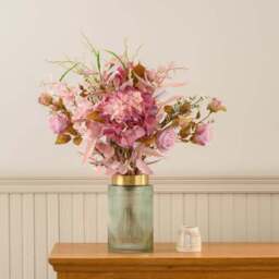 Artificial Pink Dried Look Bouquet & Vanilla & Sandalwood Ceramic Candle Gift Set - thumbnail 2