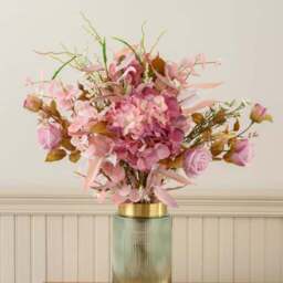 Artificial Pink Dried Look Bouquet & Vanilla & Sandalwood Ceramic Candle Gift Set - thumbnail 4