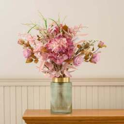 Artificial Pink Dried Look Bouquet & Vanilla & Sandalwood Ceramic Candle Gift Set - thumbnail 3