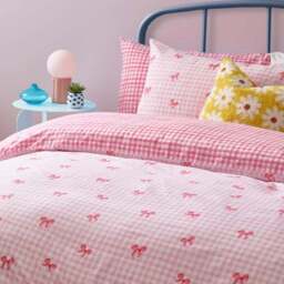 Gingham Bows Reversible Duvet Cover and Pillowcase Set - thumbnail 2